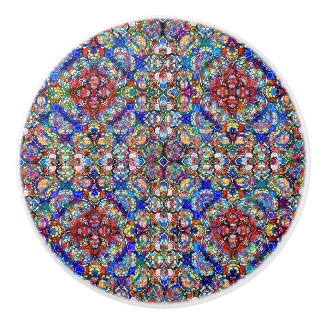 Blått och rödfärgat glasutseende Kaleidoskop Knopp (Framsidan)