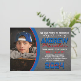 Blått och rödfärgat meddelande om Studenten Inbjudningar