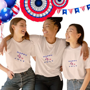 Blått och rödflickor i lycklig 4 juli t shirt