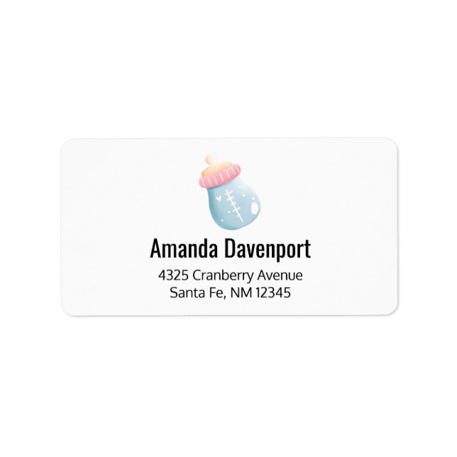 Blått och Rosa Baby Flaska Cute Adressetikett (Framsidan)