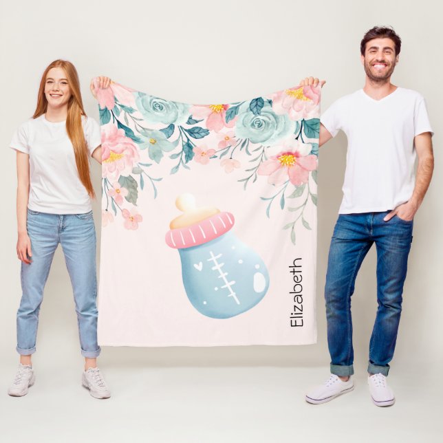 Blått och Rosa Baby Flaska Cute Fleecefilt (På plats)