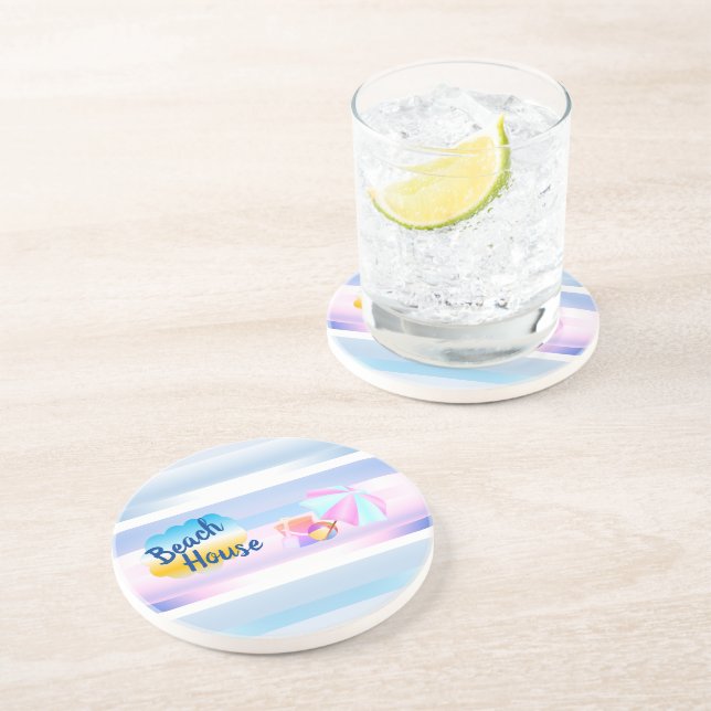 Blått och Rosa Beach House Sandstone Underlägg (Sidan)