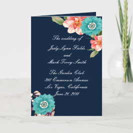 Blått och Rosa Blommigt botaniskt Bröllopsprogram Tack Kort