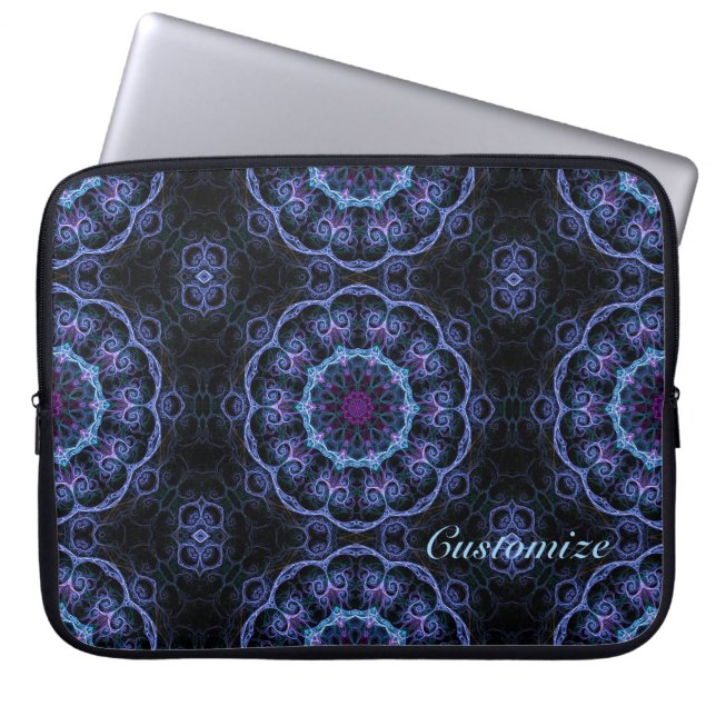 Blått och Rosa Blommigt Fractal Mönster Laptop sle Sleeve (Framsidan)