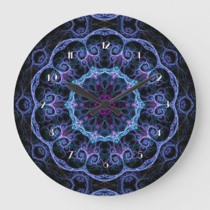 Blått och Rosa Blommigt Fractal Mönster-väggklo Stor Klocka