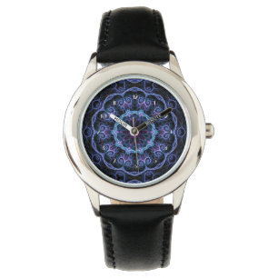 Blått och Rosa Blommigt Fractal Mönster Wrist Watc Armbandsur