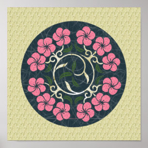 Blått och Rosa Blommigt konsthandling Poster