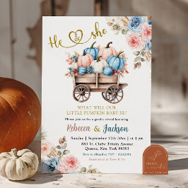 Blått och Rosa Blommigt Pumpkin Gender Reveal Inbjudningar