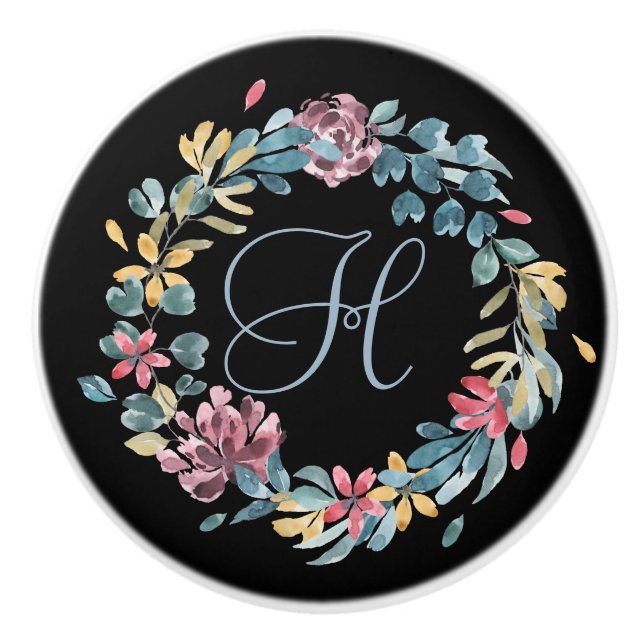 Blått och Rosa Blommigt Utandning Monogram Knopp (Framsidan)