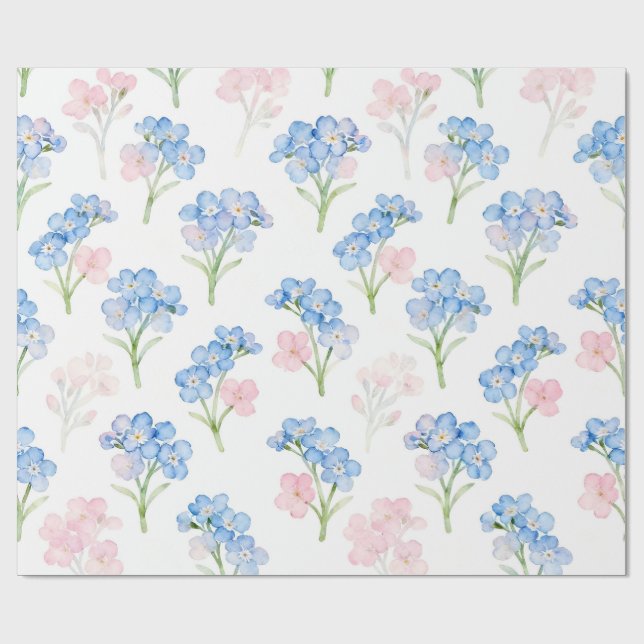 Blått och rosa blommönster presentpapper (Platt)