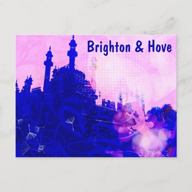Blått och Rosa Brighton Pavilion Screenprint Vykort (Framsida)