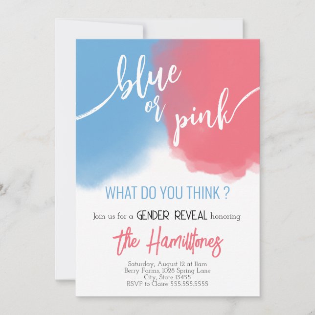 Blått och Rosa Gender, inbjudan till babyvisningsp (Framsida)