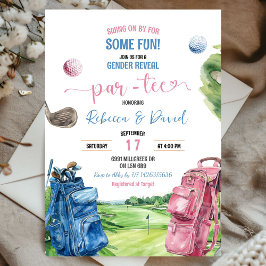 Blått och Rosa Golf Theme Gender Reveal Par Tee Inbjudningar