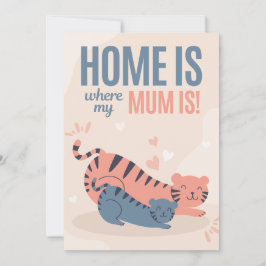 Blått och rosa Hemma är där min mamma är Mors dag Julkort