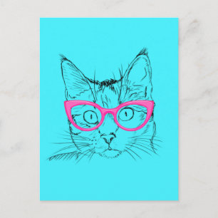 Blått och Rosa Hipster Cat Vykort