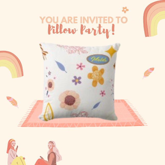 Blått och Rosa minimalistiskt Ram gränsvärde Löv Kudde (Skapare uppladdad)