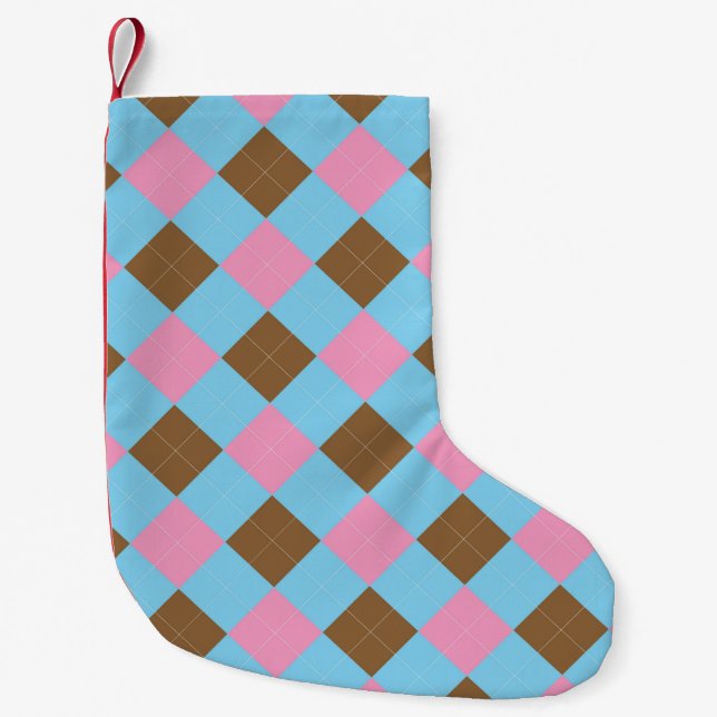 Blått och rosa mönster liten julstrumpa (Framsidan)