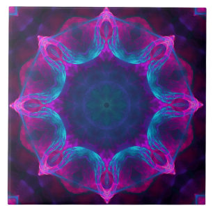 Blått och Rosa Neon Mörk Kaleidoscope-gradient Kakelplatta