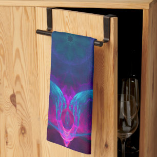 Blått och Rosa Neon Mörk Kaleidoscope-gradient Kökshandduk