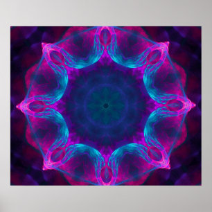 Blått och Rosa Neon Mörk Kaleidoscope-gradient Poster