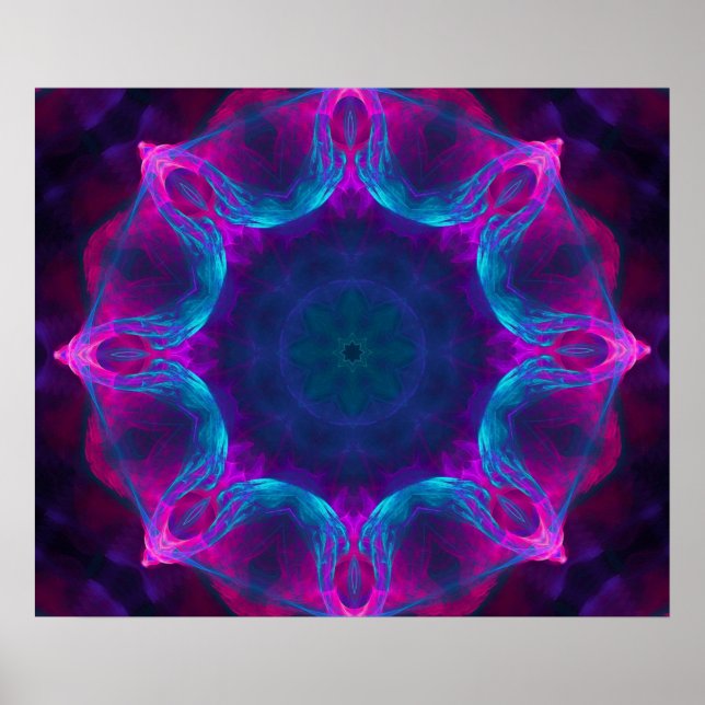 Blått och Rosa Neon Mörk Kaleidoscope-gradient Poster (Framsidan)