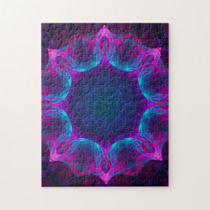 Blått och Rosa Neon Mörk Kaleidoscope-gradient Pussel