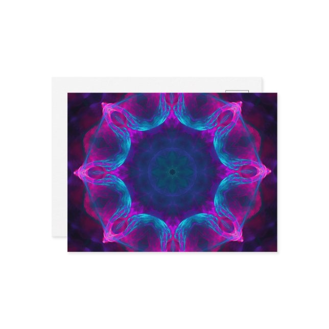 Blått och Rosa Neon Mörk Kaleidoscope-gradient Vykort (Fram/Back In Situ)