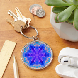 Blått och Rosa - övertoning Pastel Bubble Art Rund Silverfärgad Nyckelring