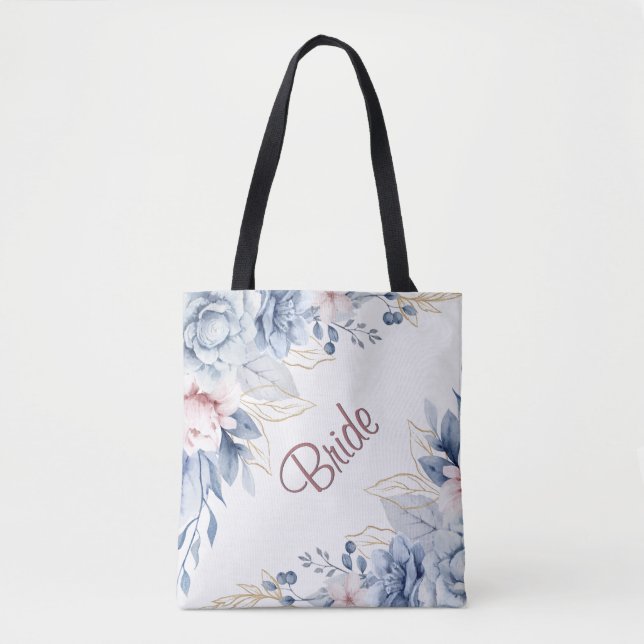 Blått och Rosa på White Bröllop Elegance Tygkasse (Framsida)