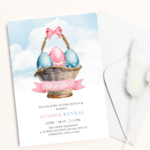 Blått och Rosa Påskägg Vår Gender Reveal Inbjudningar