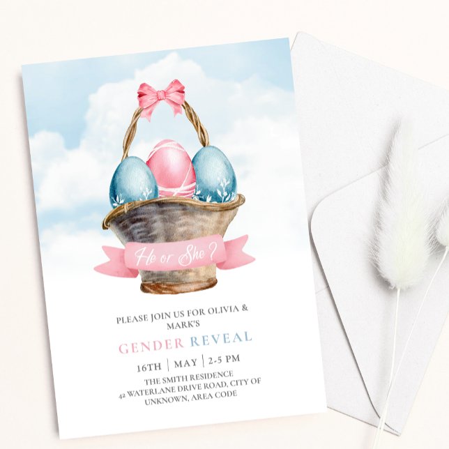 Blått och Rosa Påskägg Vår Gender Reveal Inbjudningar (Skapare uppladdad)