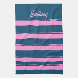 Blått och Rosa Rand Mönster Personlig Kökshandduk