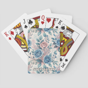 Blått och Rosa ros Mönster på Mjuk Pinkish-White Casinokort