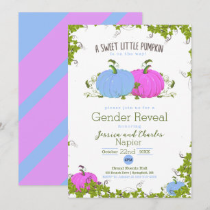 Blått och Rosa Söt liten pumpa Gender Reveal Kort
