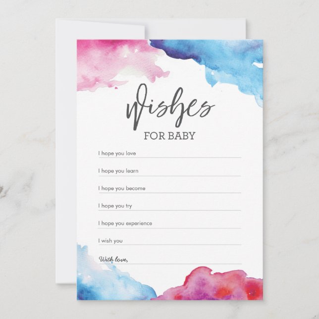 Blått och rosa Stänk Babykläder Önskemål för baby Inbjudningar (Framsida)