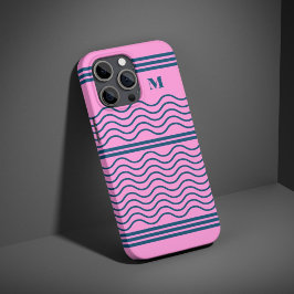 Blått och Rosa Vågigt Rand Mönster Monogram