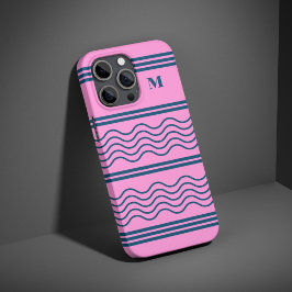 Blått och Rosa Vågigt Rand Mönster Monogram