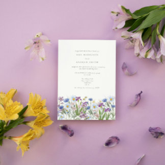 Blått och Rosa Wildblombröllop - inbjudan