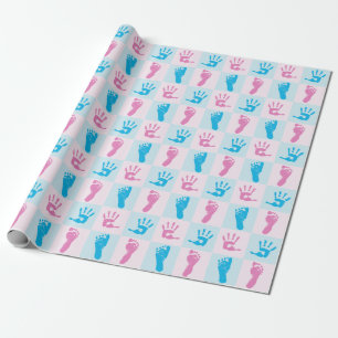 Blått- och rosababyen räcker tryck och fottryck presentpapper