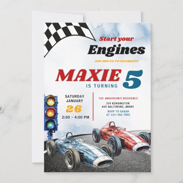 Blått och rött Boy Tävling Sport Cars Birthday Inbjudningar (Framsida)
