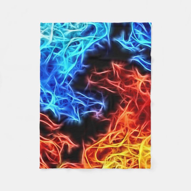 Blått och rött flammar driftigt mönsterullkast fleecefilt (Framsidan)