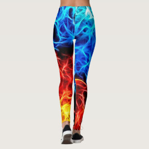 Blått och rött flammar, elkraften, elektrifierat leggings