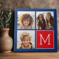 Blått och rött fotokollage med Monogram