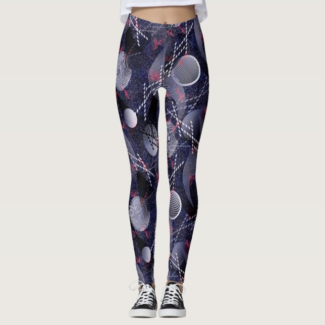 Blått och rött geometriskt uttag. leggings (Framsida)