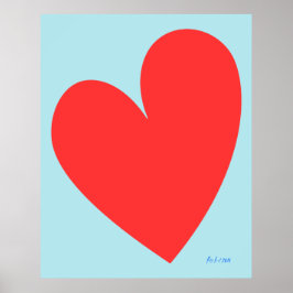 Blått och rött hjärta Pojks rum Poster