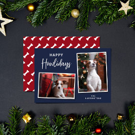 Blått och rött Hund Bones Lycklig Howlidays Photo Julkort