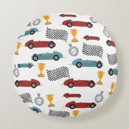 Blått och rött kort för snabb Tävla av Vintage Rund Kudde