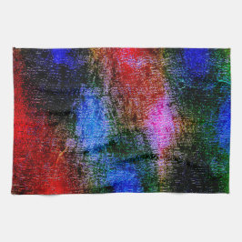 Blått och rött material som skalats med oljefärg kökshandduk