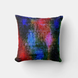 Blått och rött material som skalats med oljefärg kudde