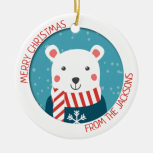 Blått och rött med polar björnchristmas julgransprydnad keramik